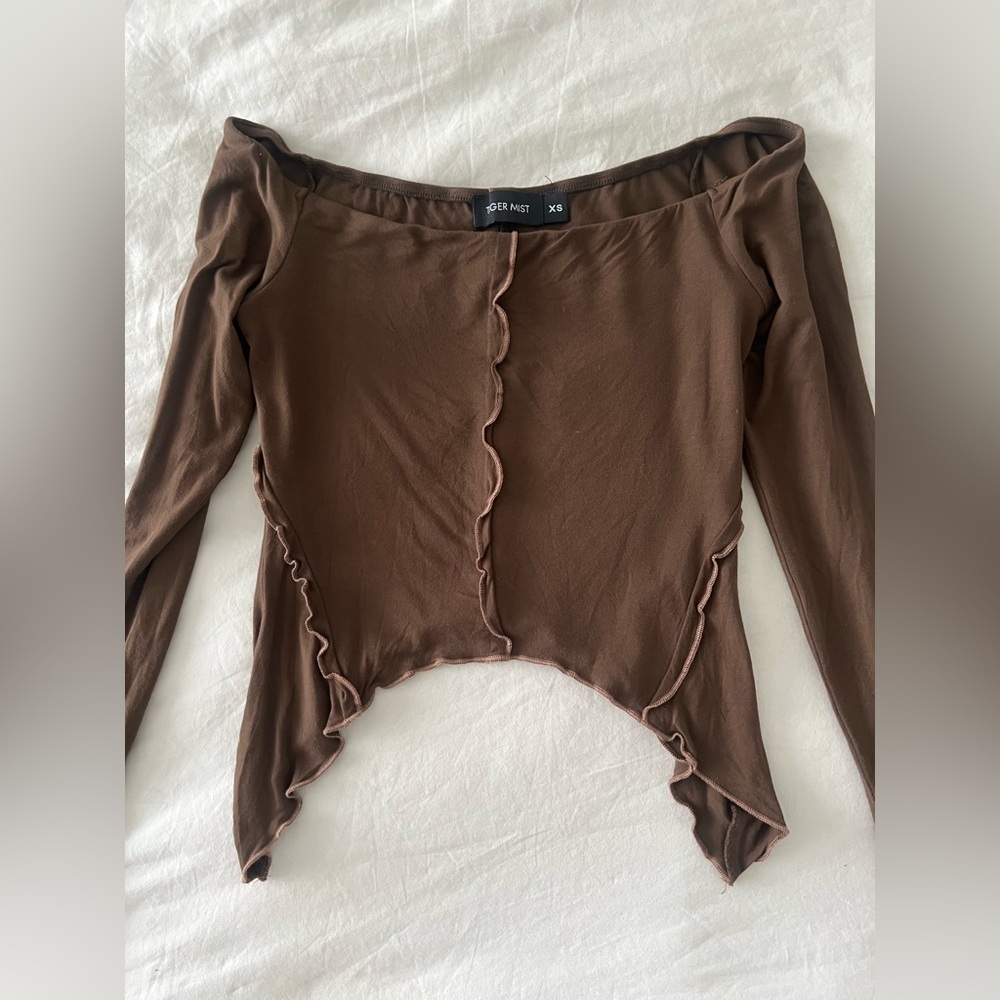 Vintage Tiger Mist Asymmetrical Ballerina Neckline Long Sleeve Top (size XS)